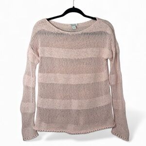 Sundance Open Knit Sweater Women S Pink Crochet Cotton Drop Shoulder Roll Hem